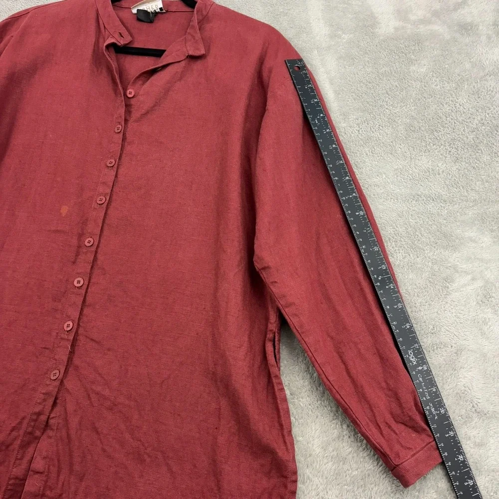 VTG Eileen Fisher Irish Linen Stand Collar Mandarin Shirt Womens‎ S Burnt Red